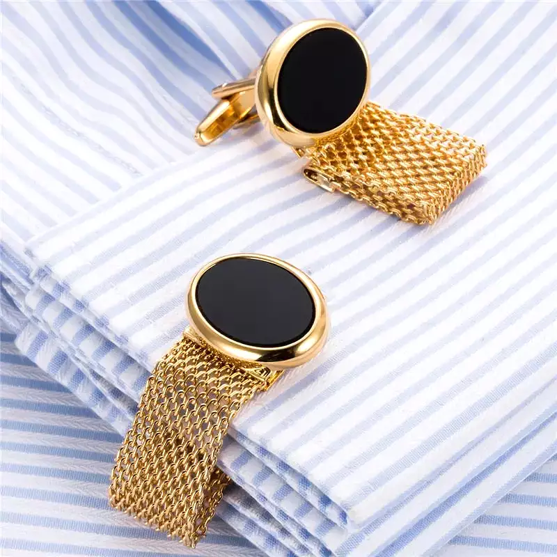 2pcs Wide Chain Round Copper Cufflinks for Men's Fashion X4484561