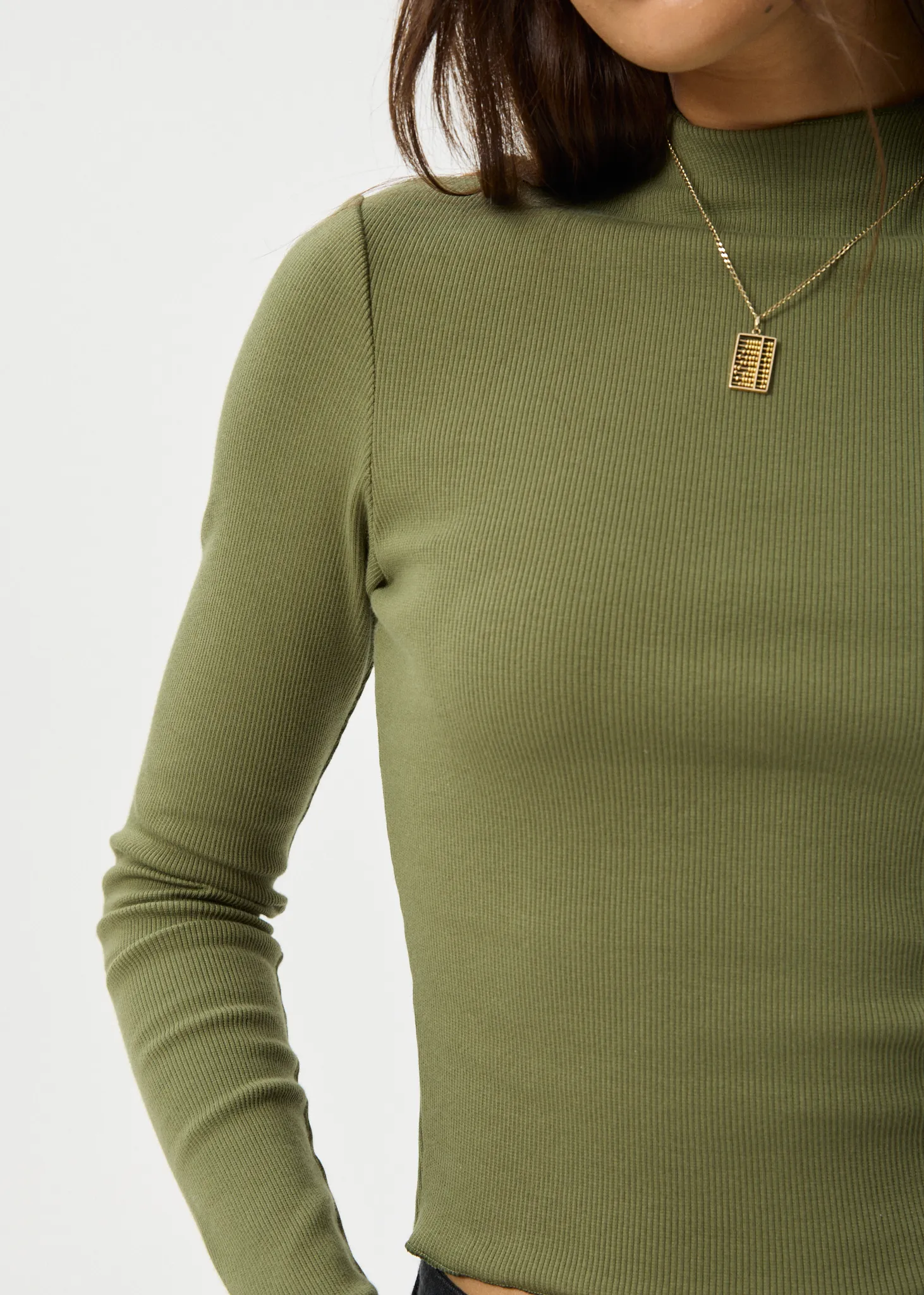 AFENDS Womens Iconic - Long Sleeve Ribbed Top - Military