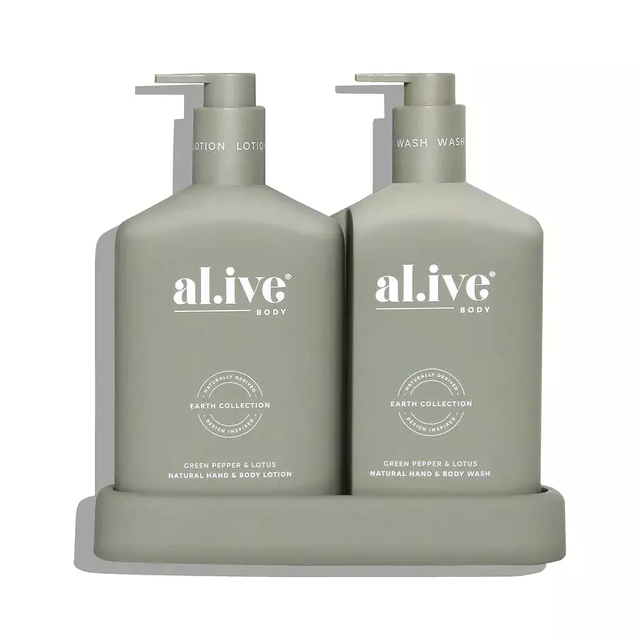 Al.ive Body Wash & Lotion Duo + Tray - Green Pepper & Lotus