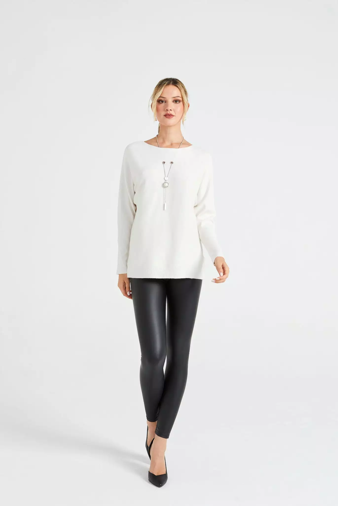 Angeleye Batwing Knitted Jumper With Necklace Detail