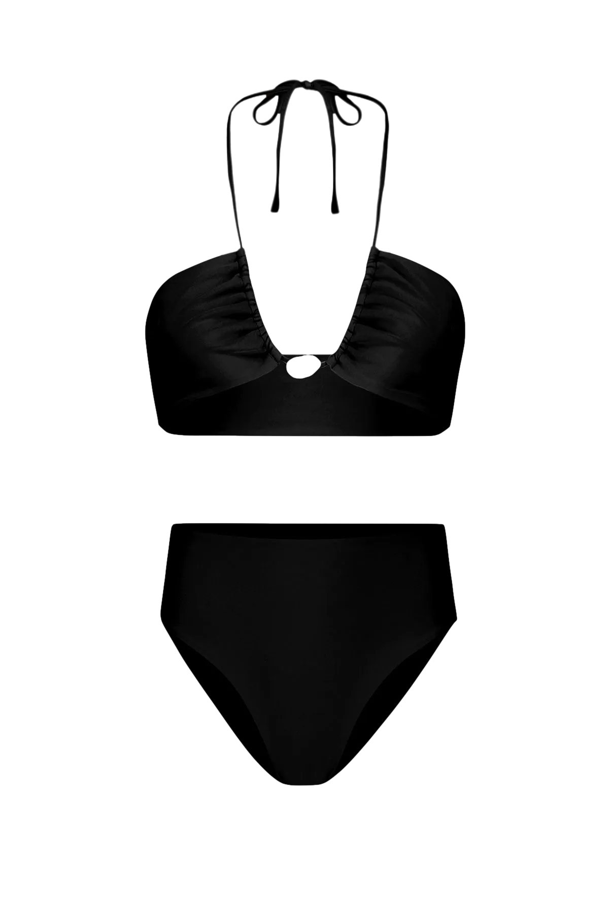 Bahia Bikini with Pearl & High-Waisted Bottom in Black - Bottom