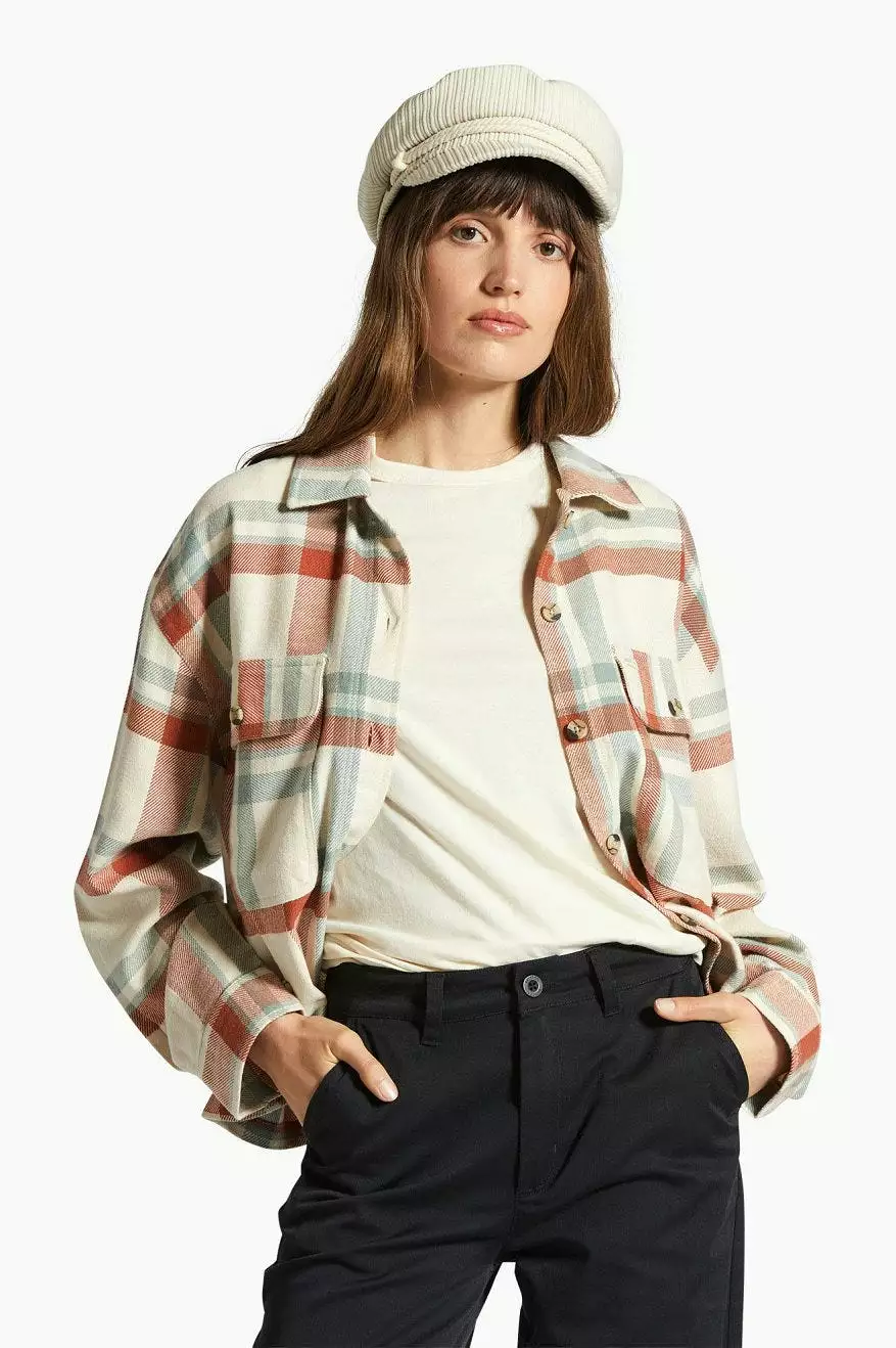 Bowery Women's Flannel - White Smoke/Terracotta