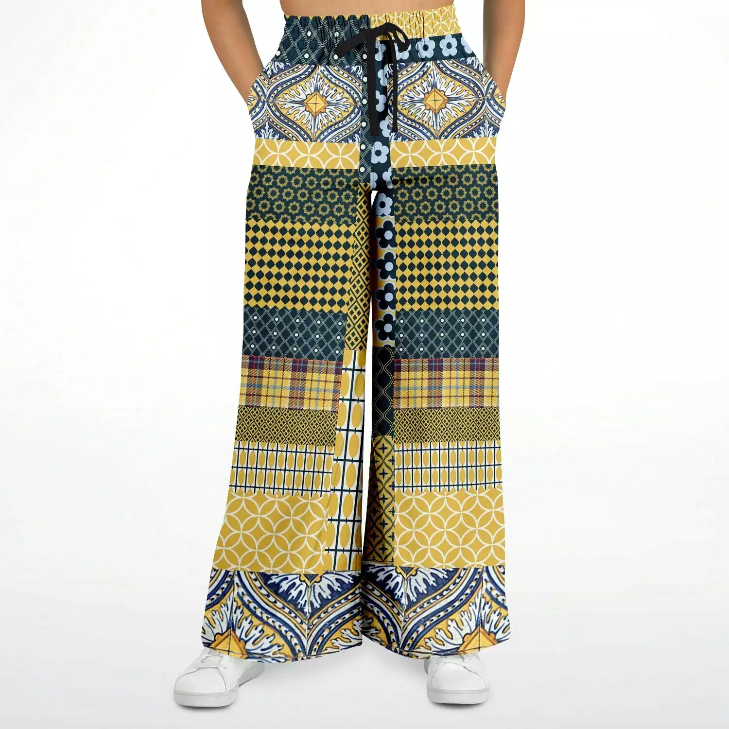 Dauphin Patchwork Print Eco-Poly Stretchy Phat Bellbottoms