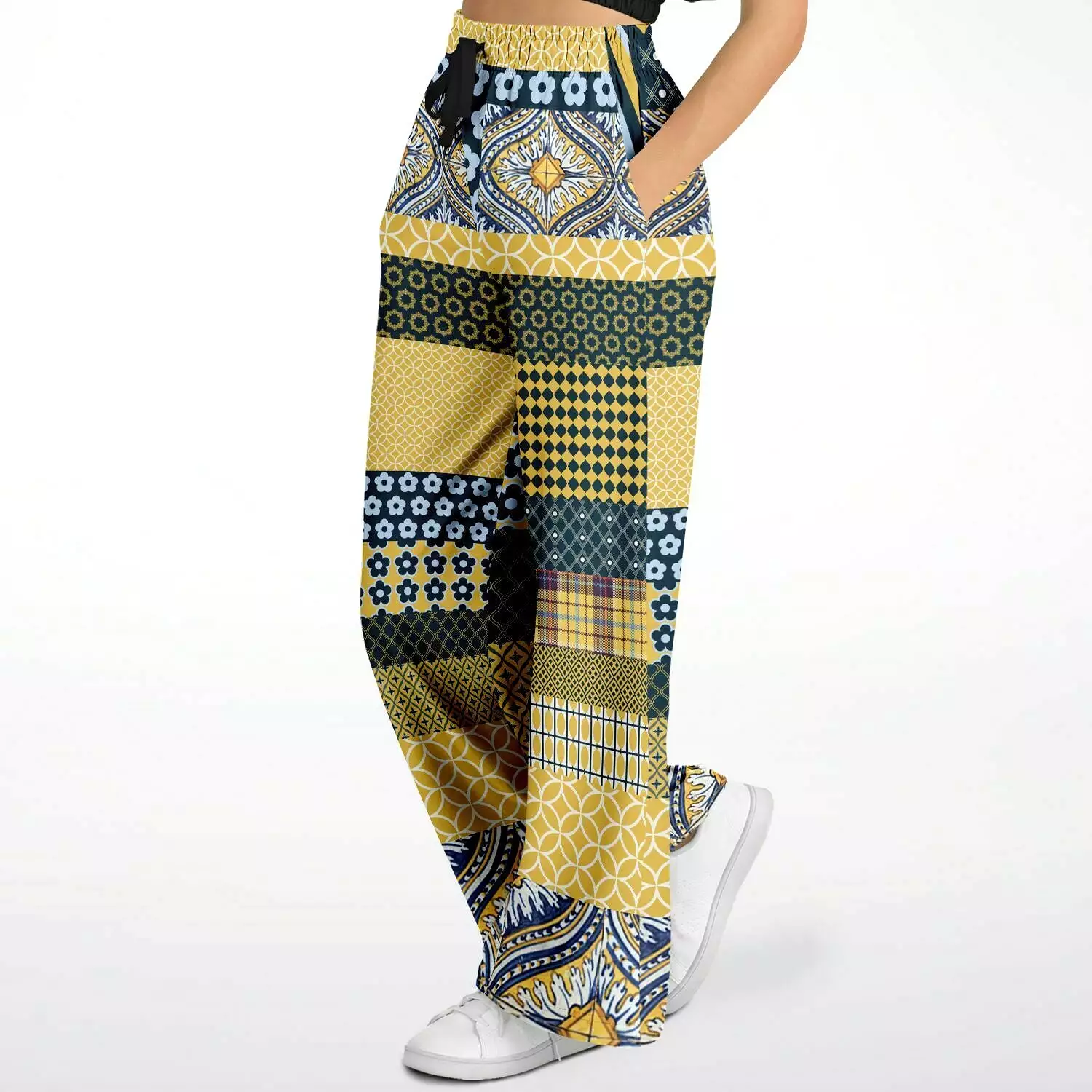 Dauphin Patchwork Print Eco-Poly Stretchy Phat Bellbottoms