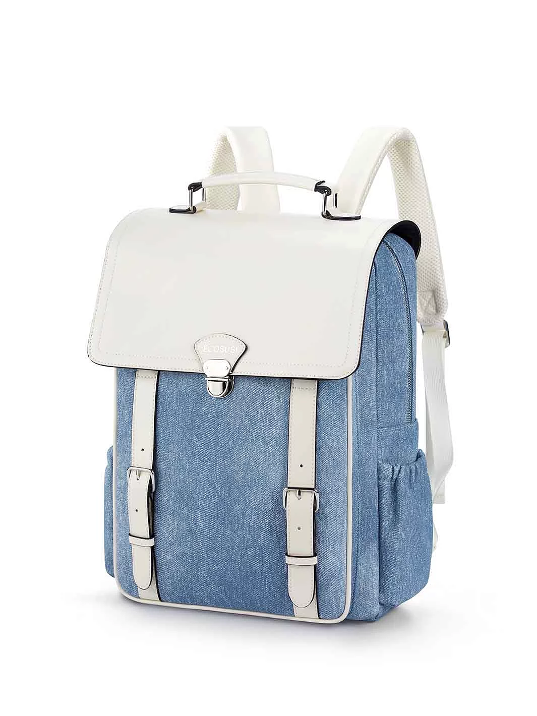 Denim-Inspired PU Fabric 15.6-Inch Backpack