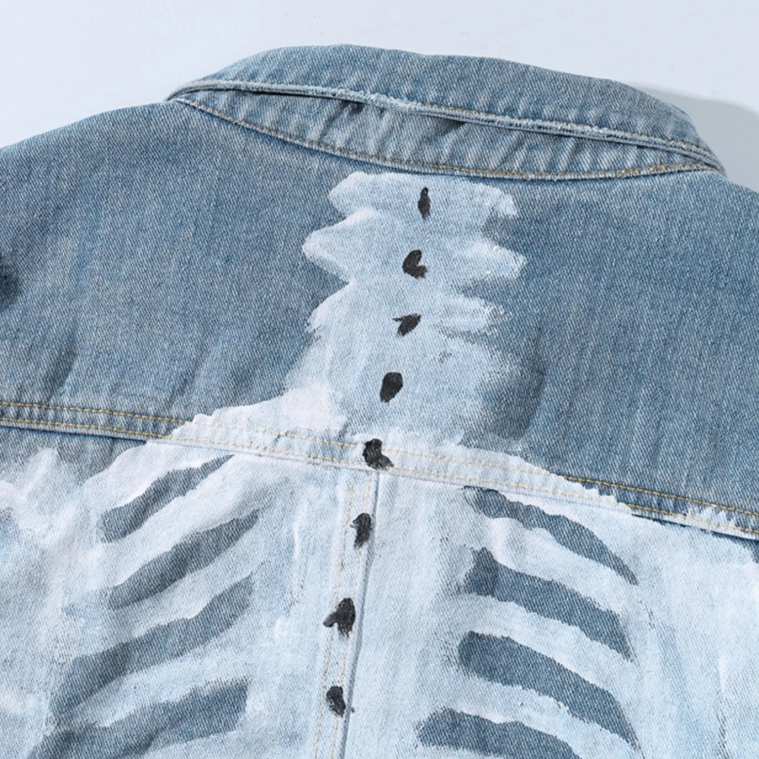 Denim Jacket Hand Painted with Skeleton Design