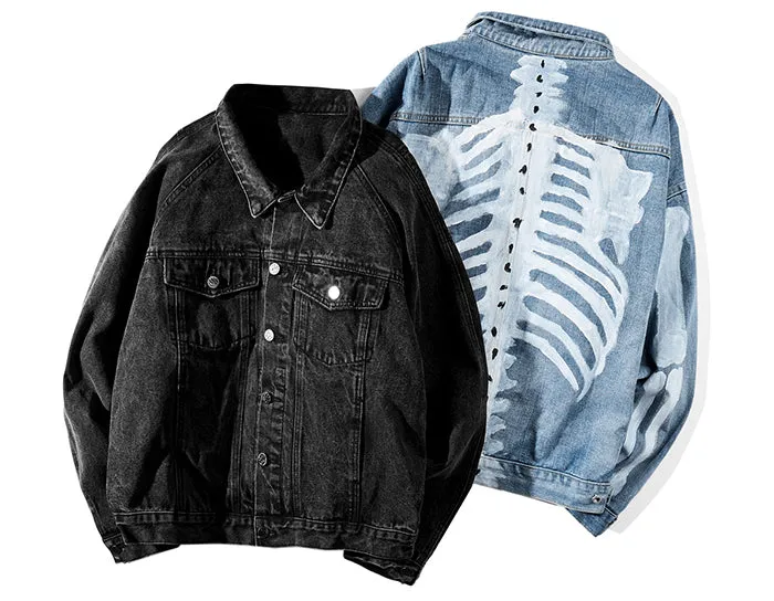 Denim Jacket Hand Painted with Skeleton Design