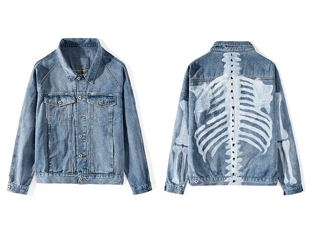 Denim Jacket Hand Painted with Skeleton Design