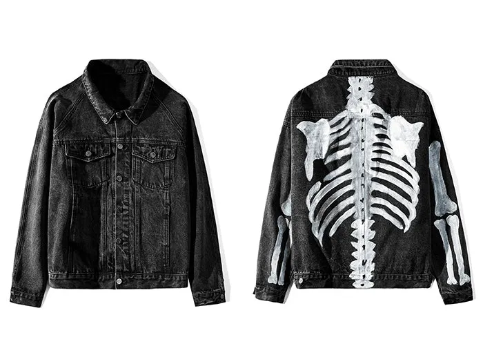 Denim Jacket Hand Painted with Skeleton Design