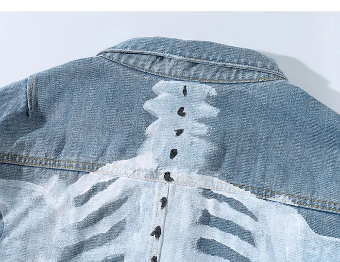 Denim Jacket Hand Painted with Skeleton Design