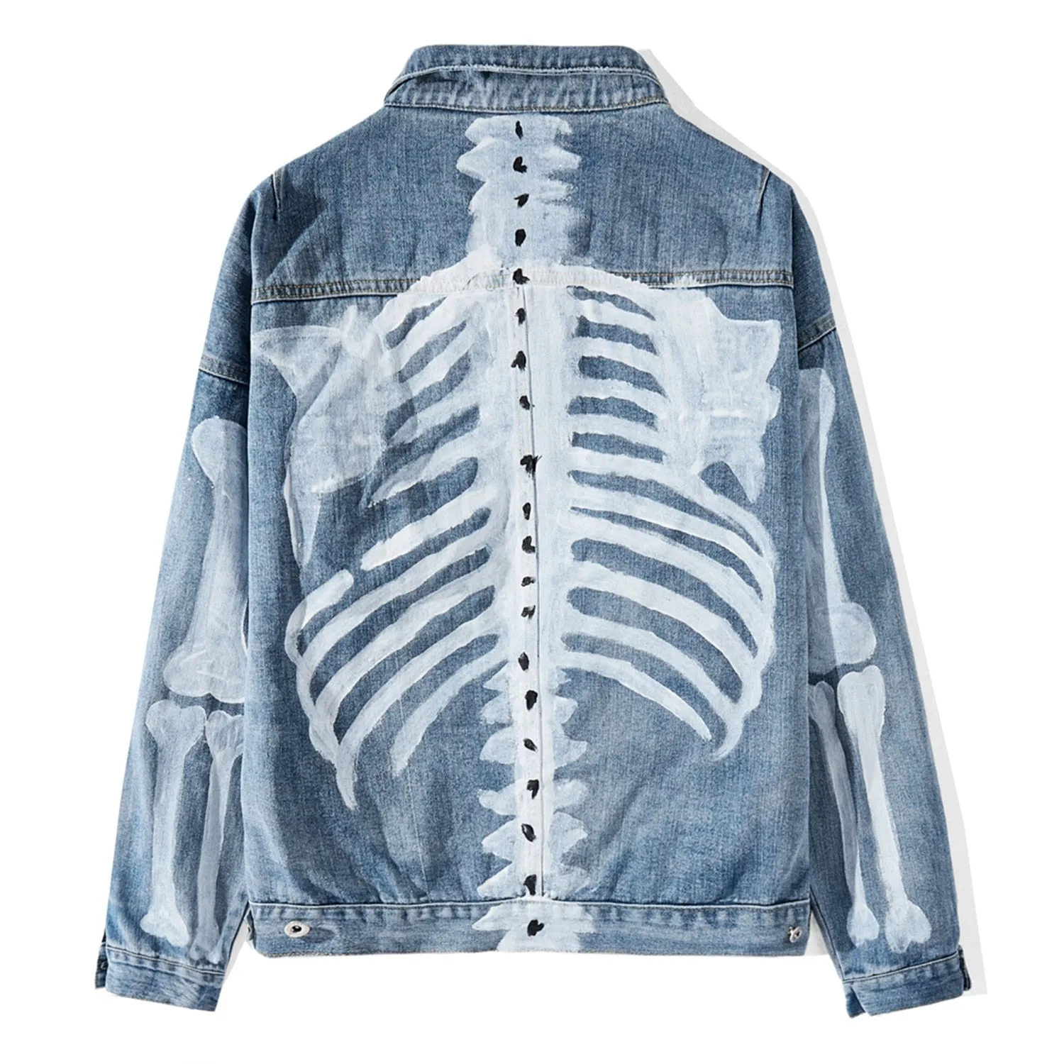 Denim Jacket Hand Painted with Skeleton Design