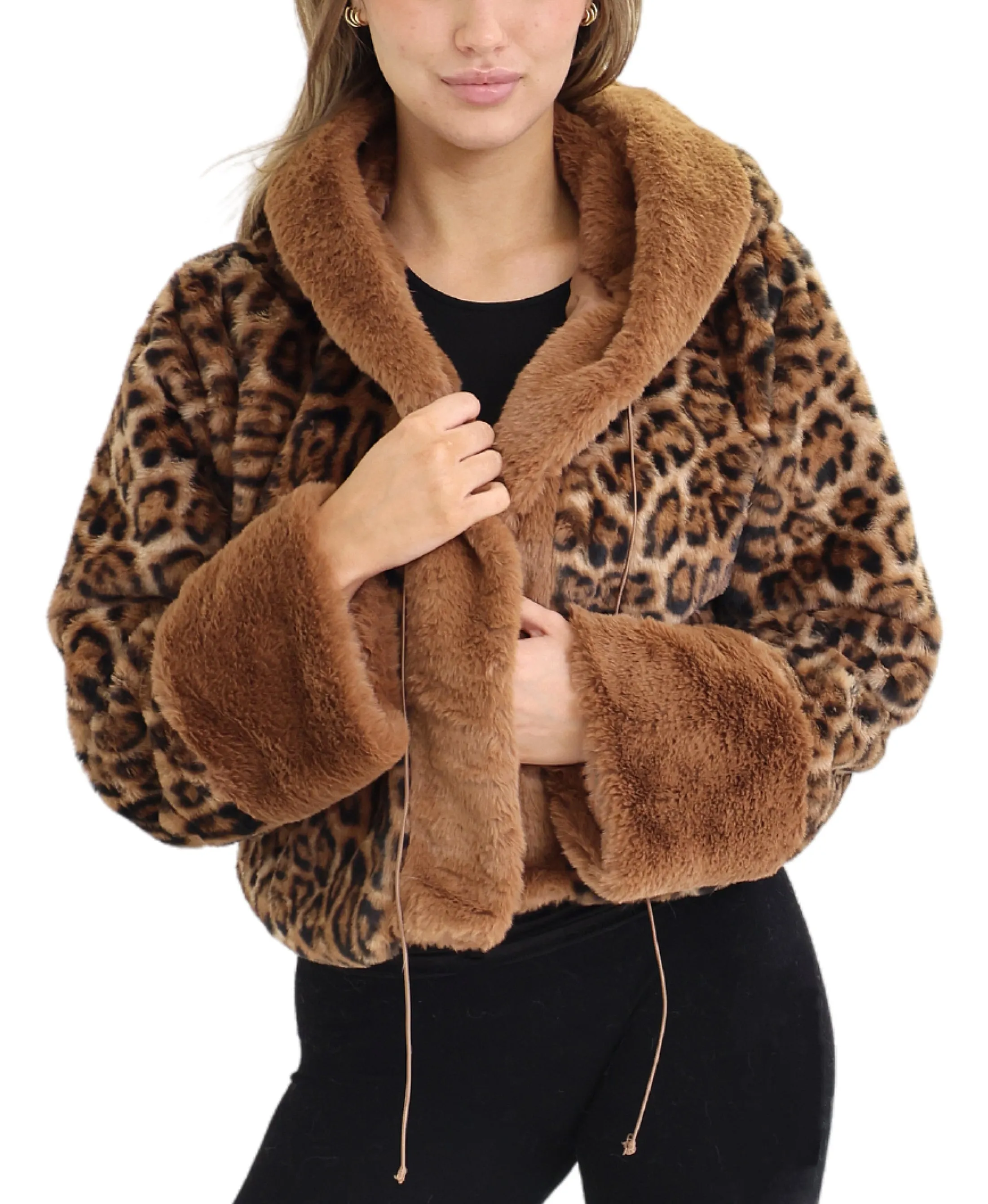 Faux Fur Leopard Hooded Jacket