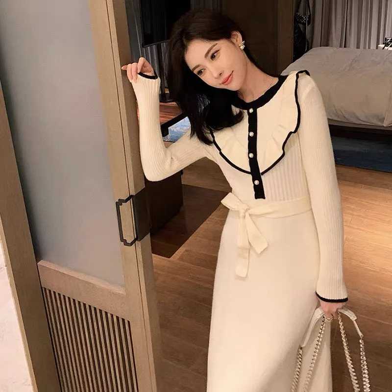 French chic design niche Hepburn style with coat black knitted dress women's autumn and winter wear 2023 new style