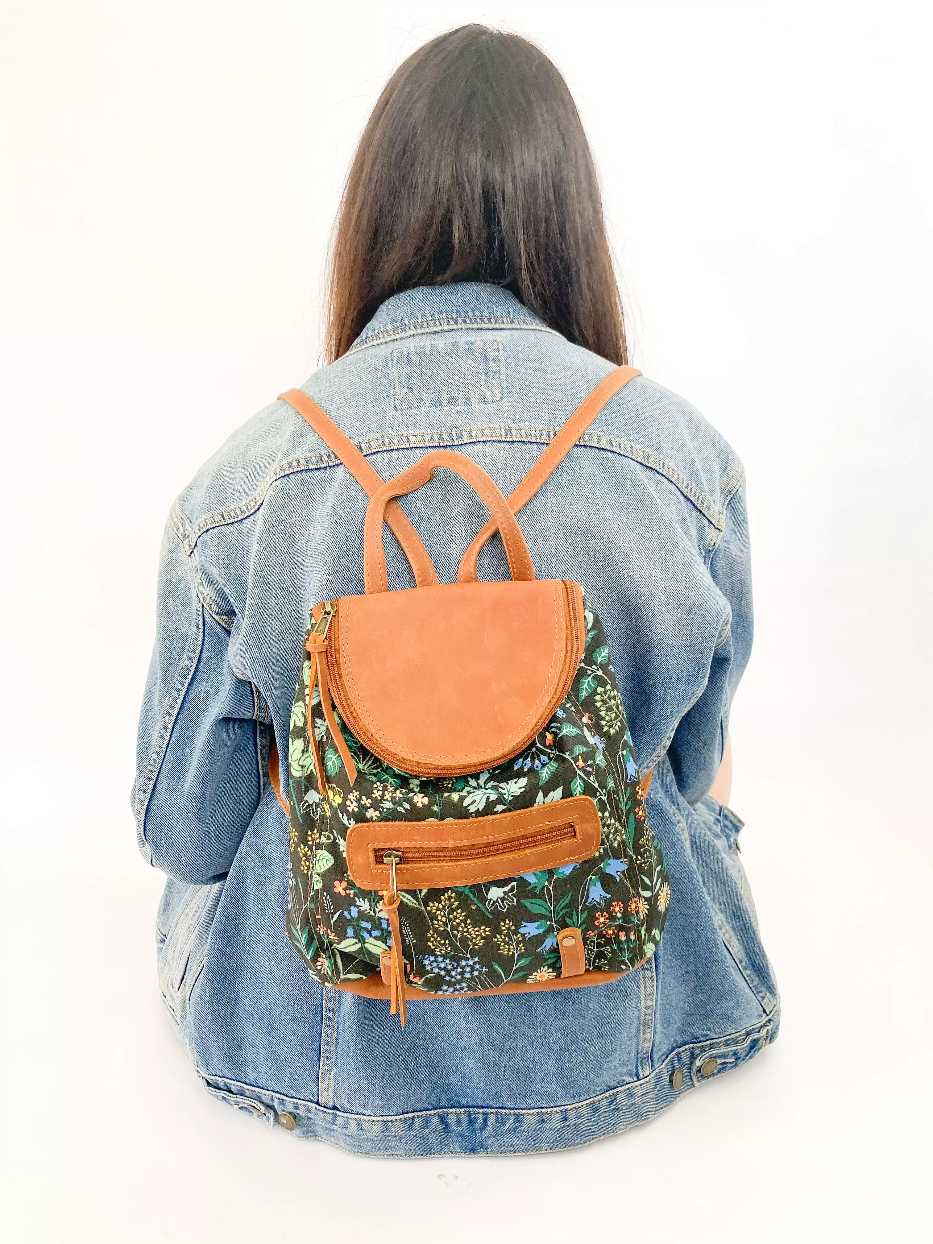 Gia leather tan and floral backpack