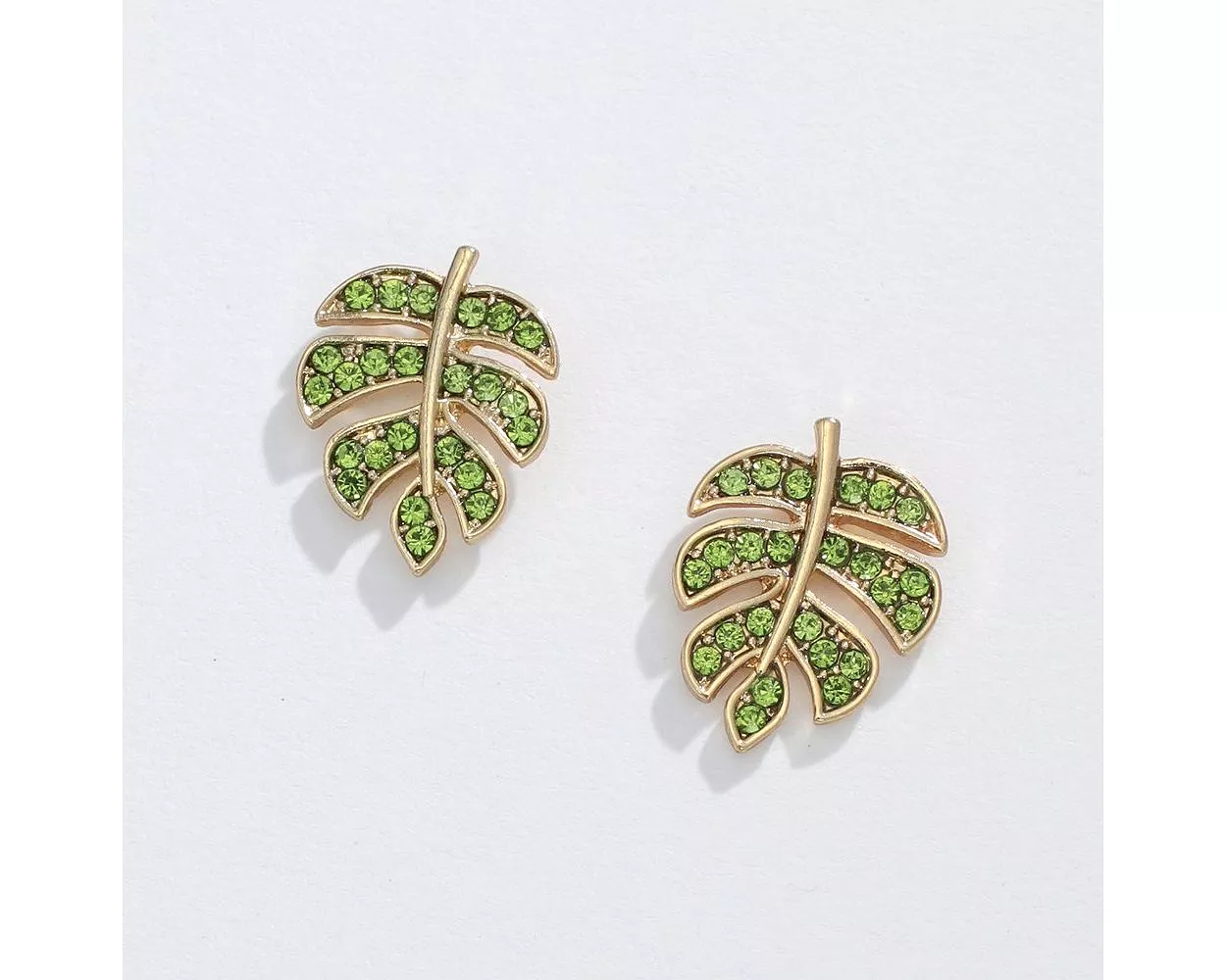 Green Crystal Palm Leaf Earrings