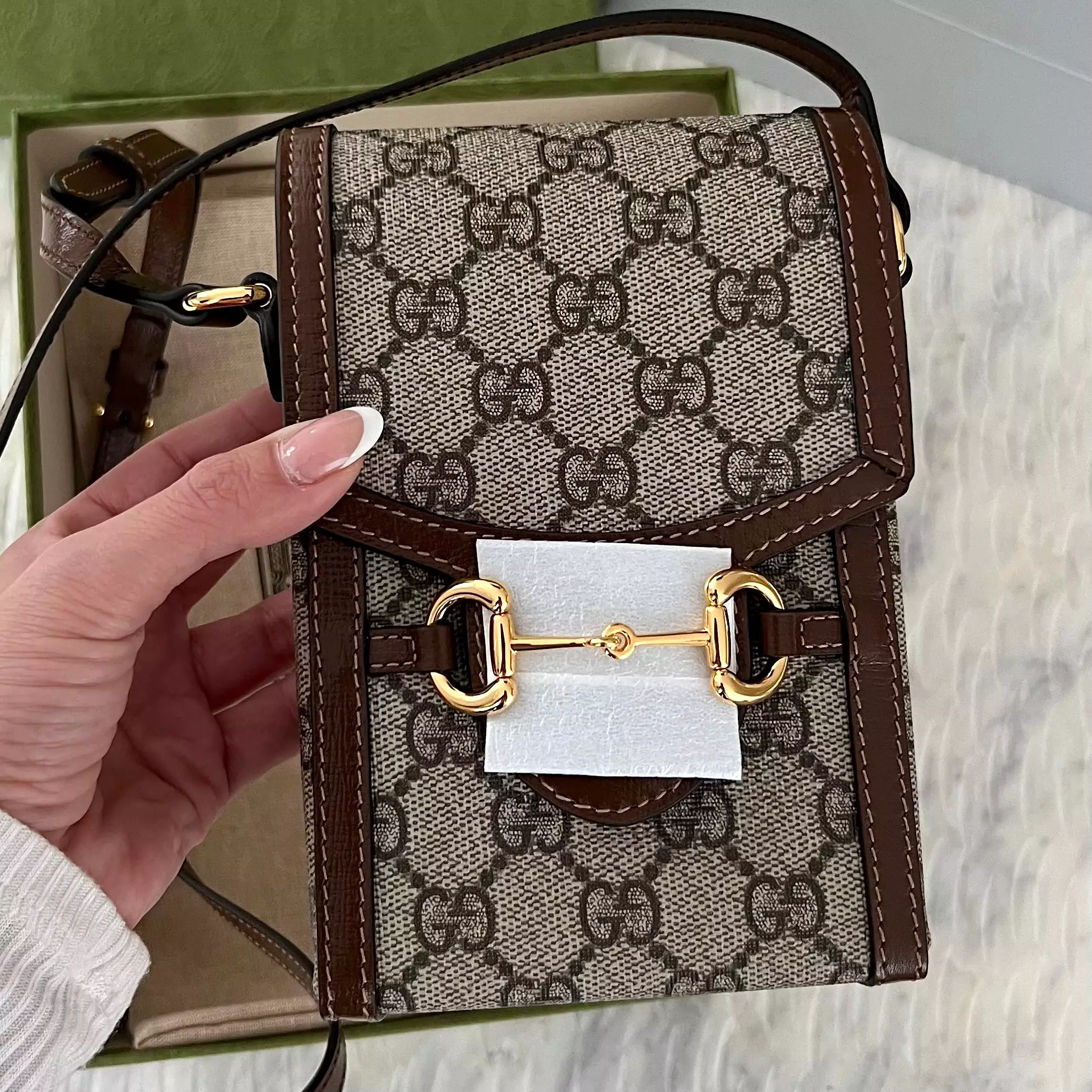 GUCCI Brown GG Supreme 'Gucci 1955' Horsebit Mini Bag