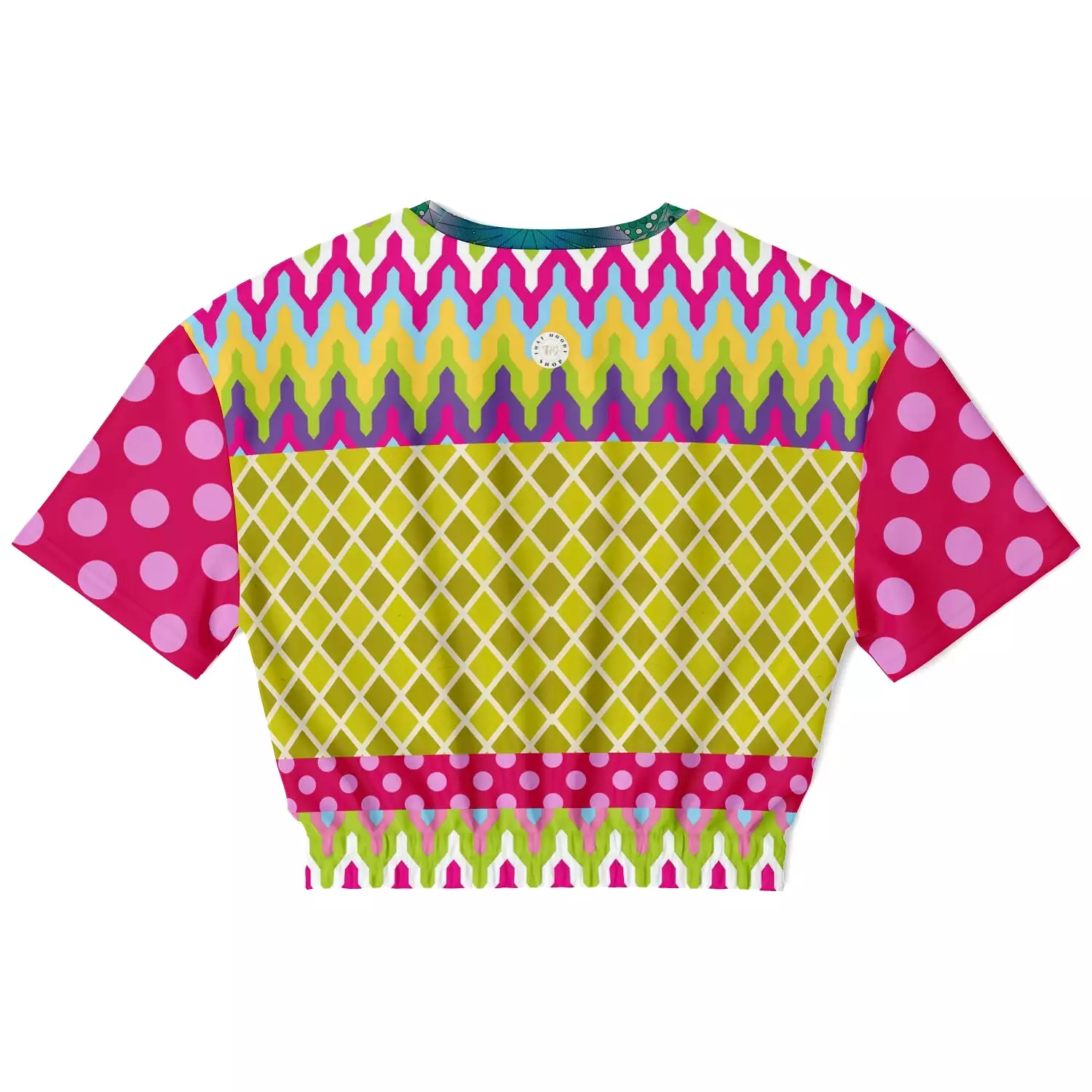 Hello Janis! Pink Geo Giraffe Print Short Sleeve Cropped Sweater