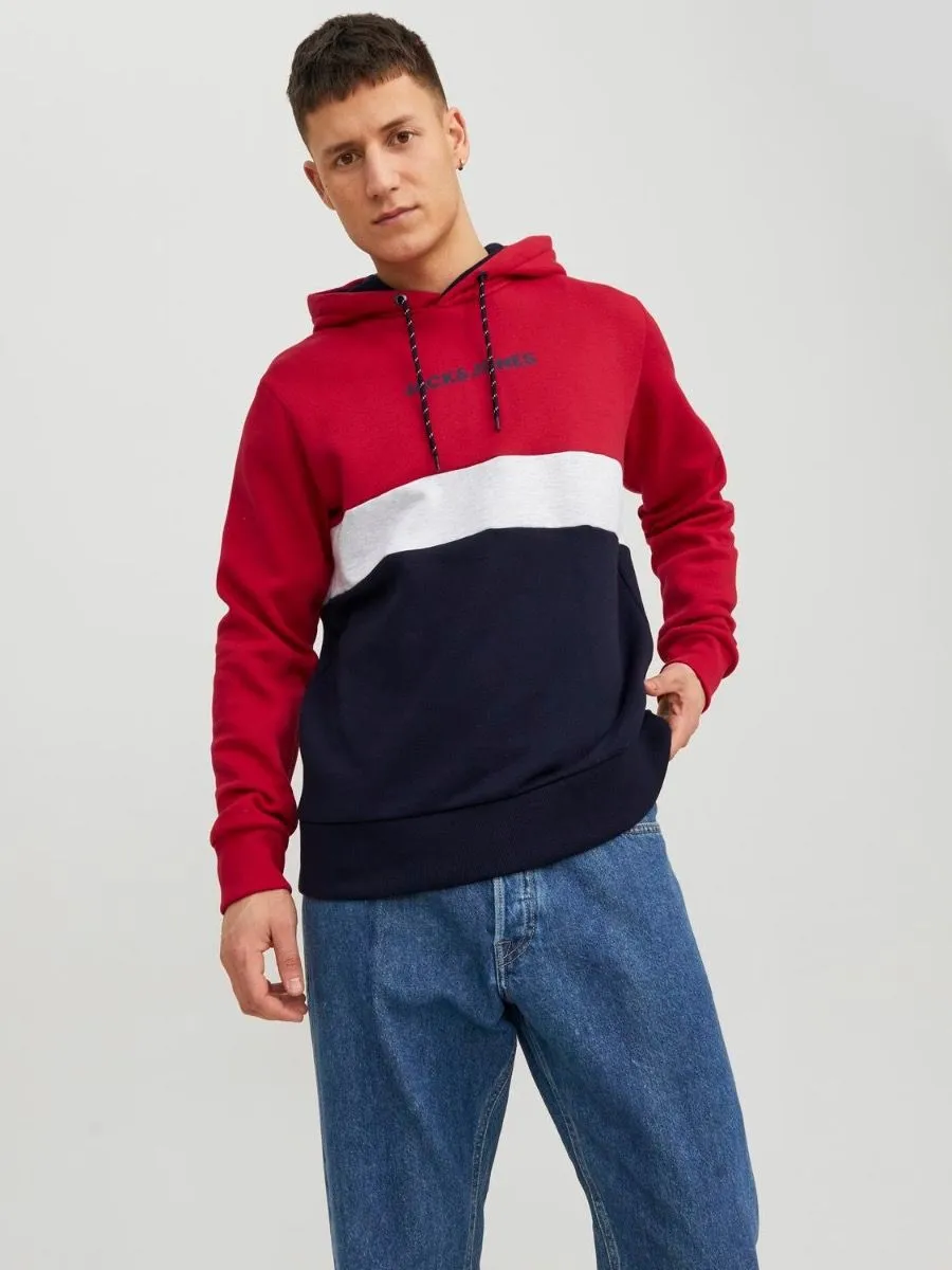 Jack & Jones Blocking Logo Hooded Sweatshirts Tango Red