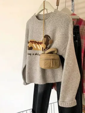 Khaki pullover short sweater women's autumn and winter wear inside and outside 2024 new small knitted sweater tops