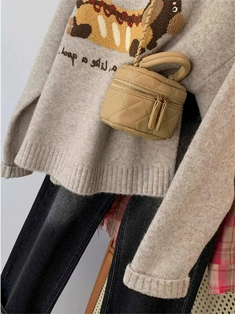 Khaki pullover short sweater women's autumn and winter wear inside and outside 2024 new small knitted sweater tops