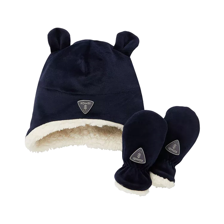 Kombi Dark Navy Sherpa Infant Hat/Mittens Set