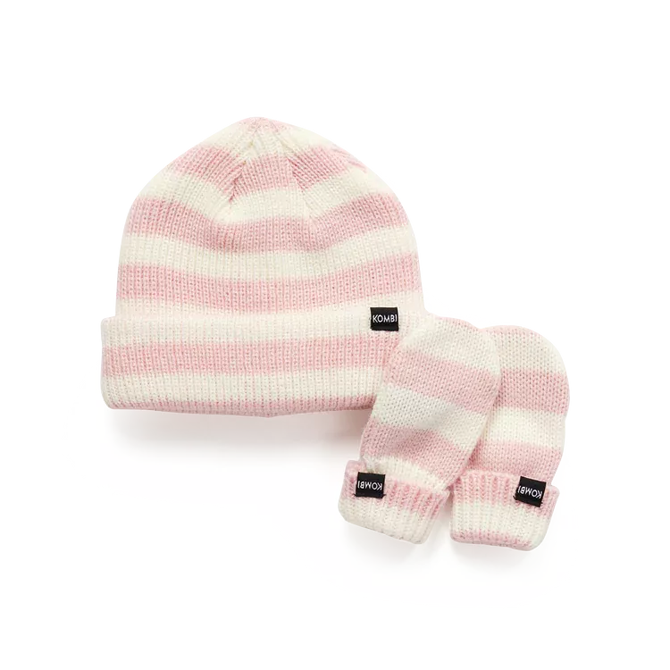 Kombi Rose Shadow Little One Infant Knit Hat and Mitten Set