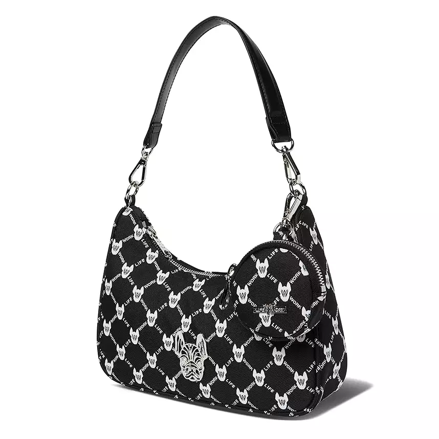 LifeWork Jacquard Monogram Hobo Bag Black