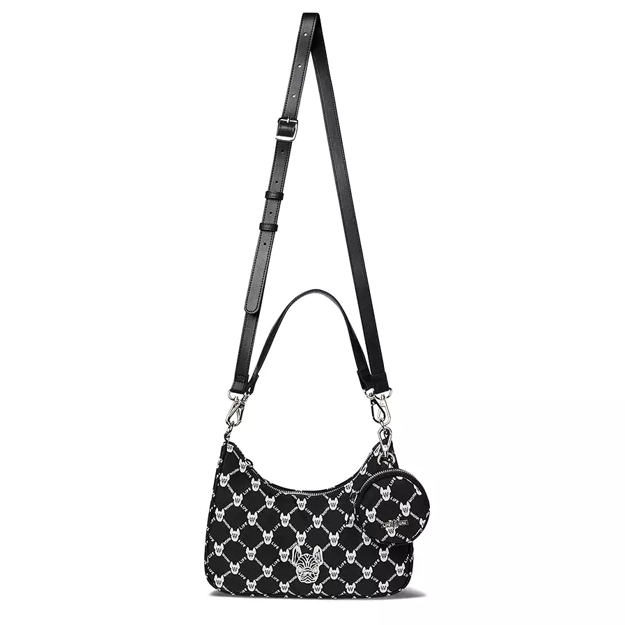 LifeWork Jacquard Monogram Hobo Bag Black