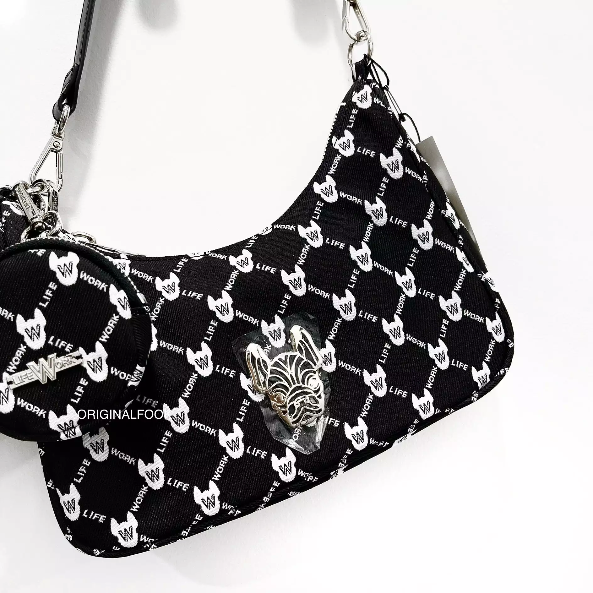 LifeWork Jacquard Monogram Hobo Bag Black