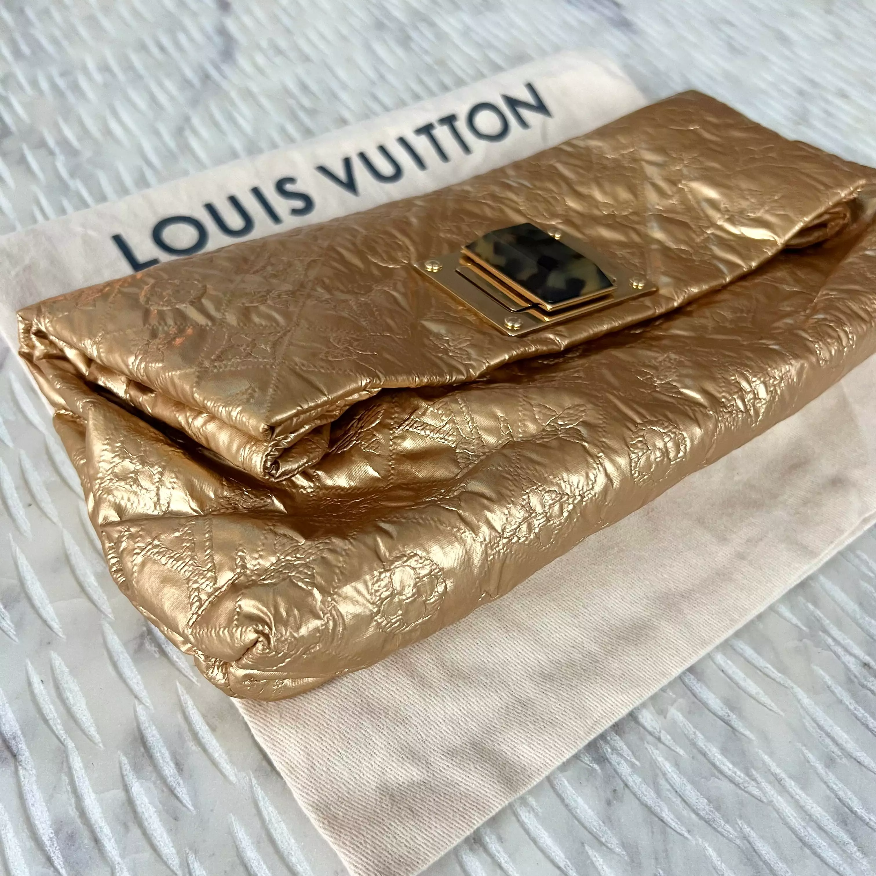 Louis Vuitton Altair Gold Silk Monogram Pochette Bag