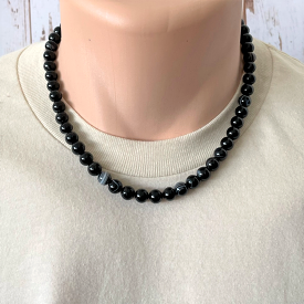 Mens Black Sardonyx Beaded Necklace