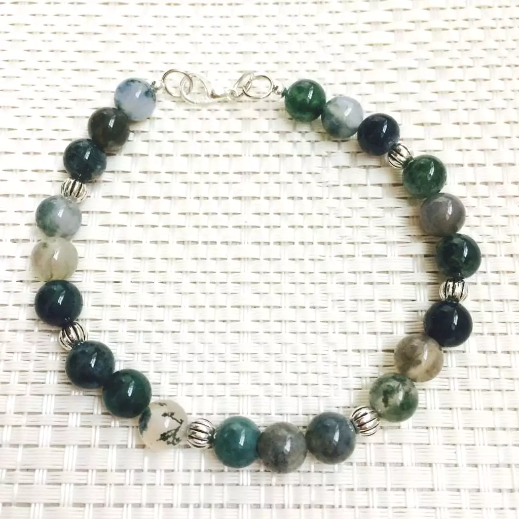 Men's Green Moss Agate Moss Beaded Bracelet