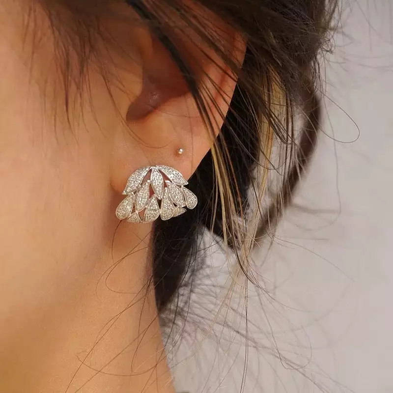 Needle Full Drill Tiny Zirconia Leaf Shaped Earrings S4625367