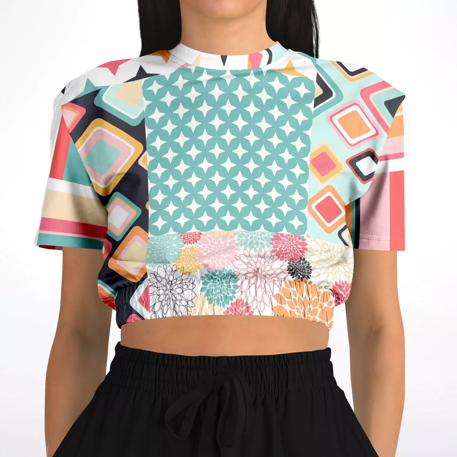 Old Miami Geometric Trefoil Short Sleeve Cropped Eco-Poly Sweater