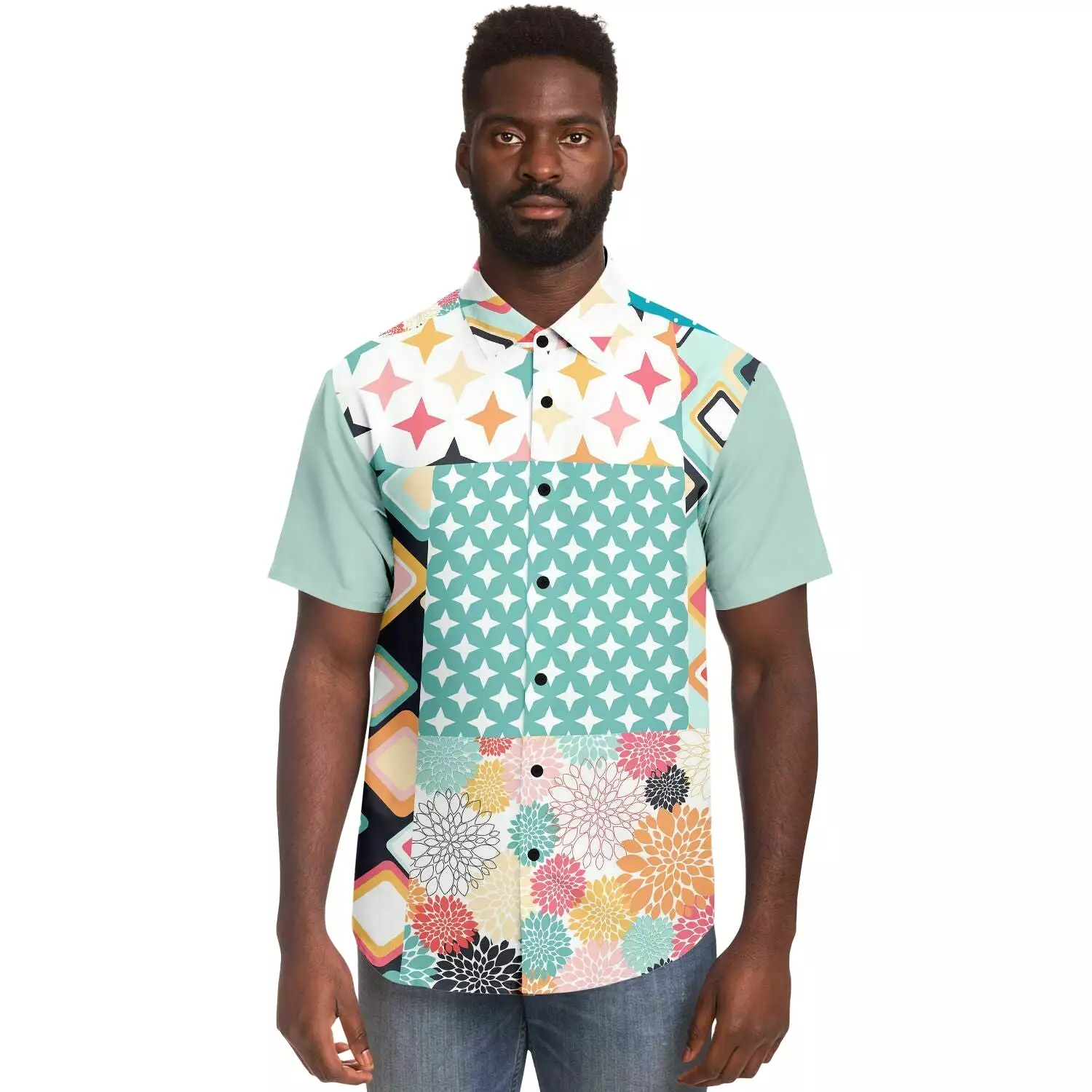 Old Miami Polka Dot Patchwork Button Down Shirt