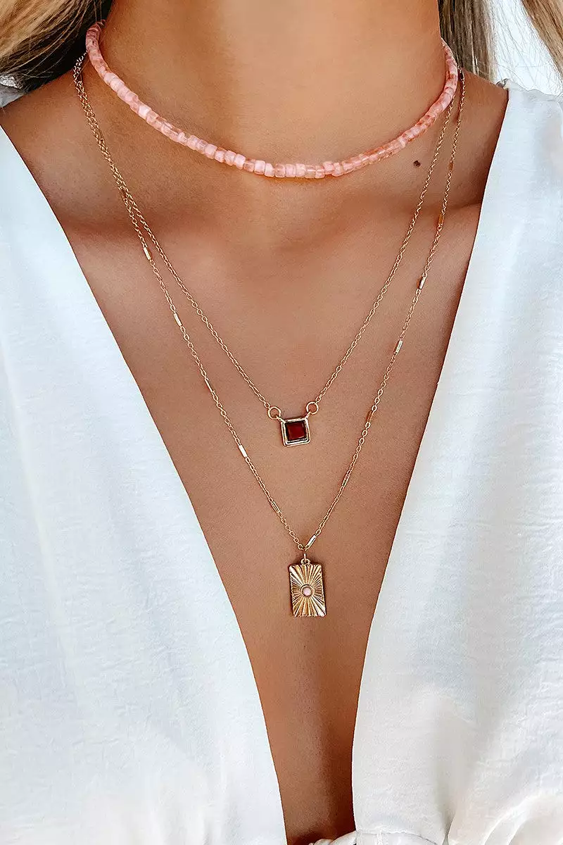 *Pink Dainty Layered Necklace*