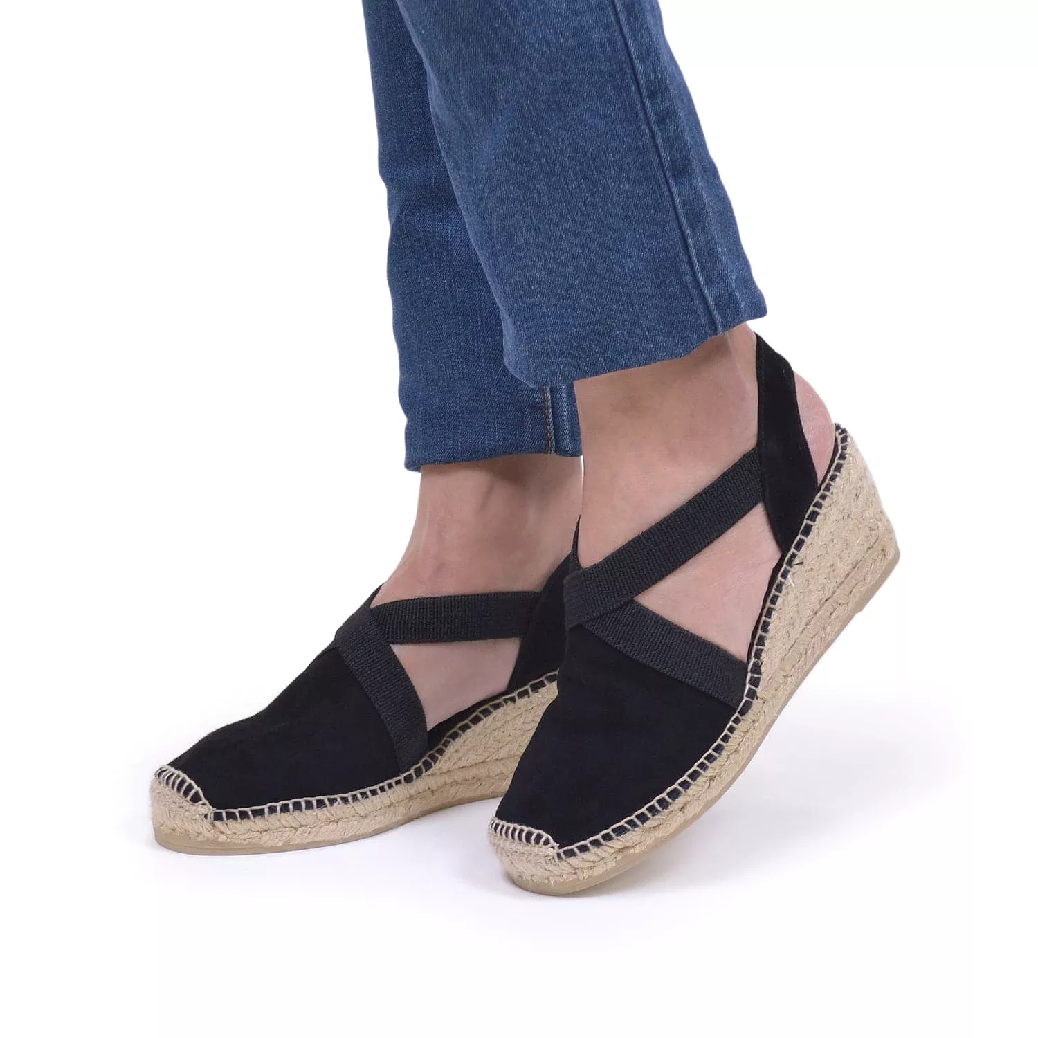 Plain Suede Leather Wedge Espadrille for Women - Tona