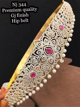 Pushpanjali , Pink Ruby Stone Studded Premium Quality Gold Jewellery Finish Hip Belt for Women-LR001DHBP