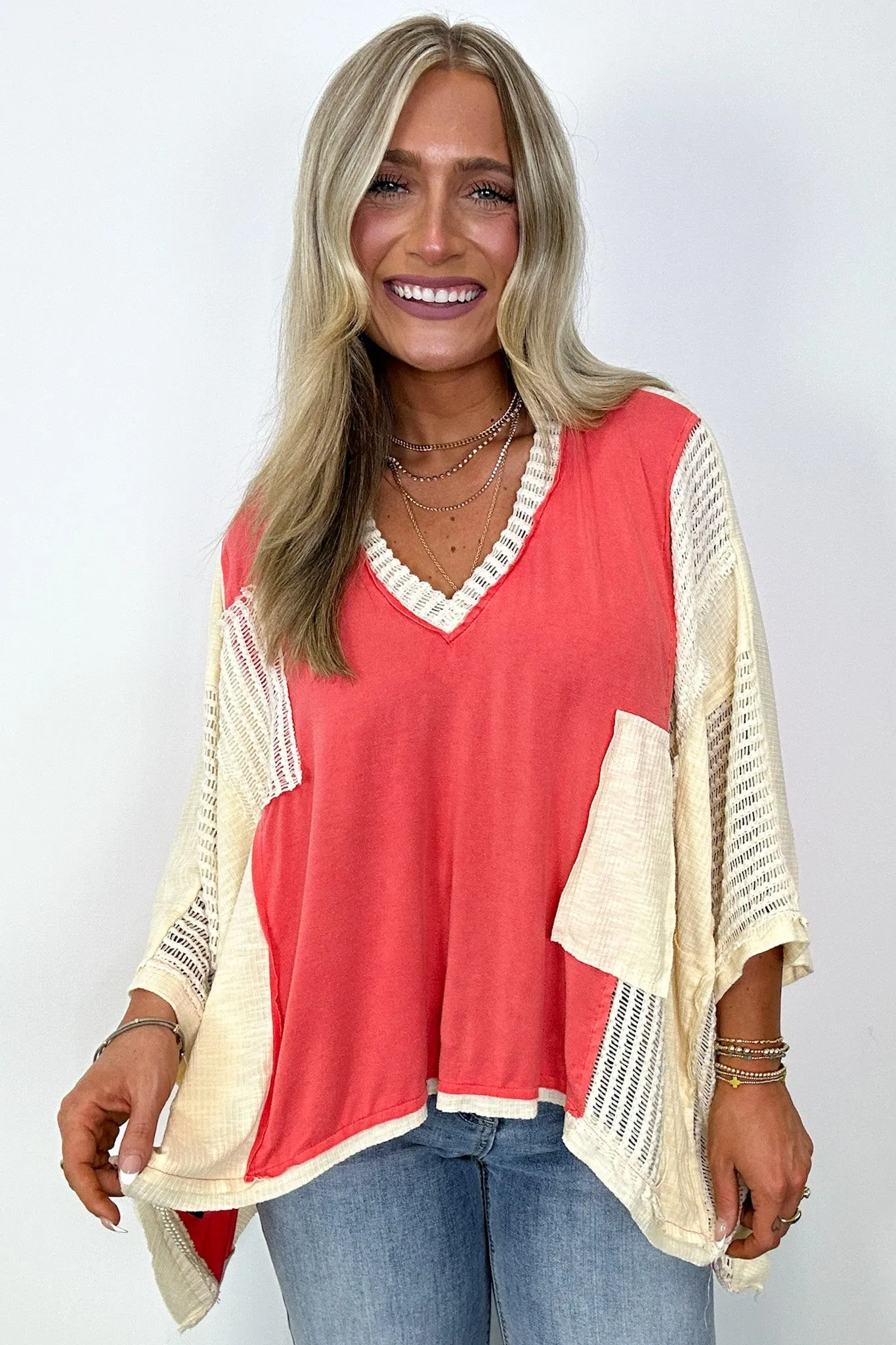 Rylan Oversize High Low Contrast Top