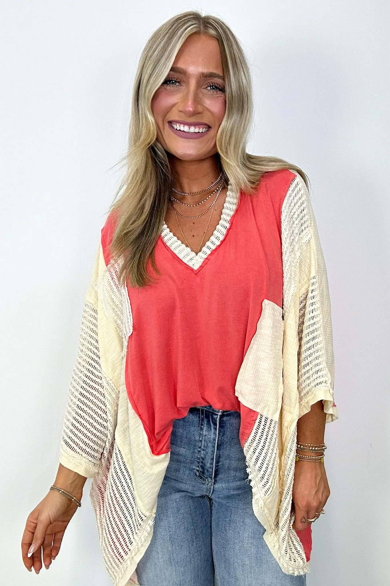 Rylan Oversize High Low Contrast Top