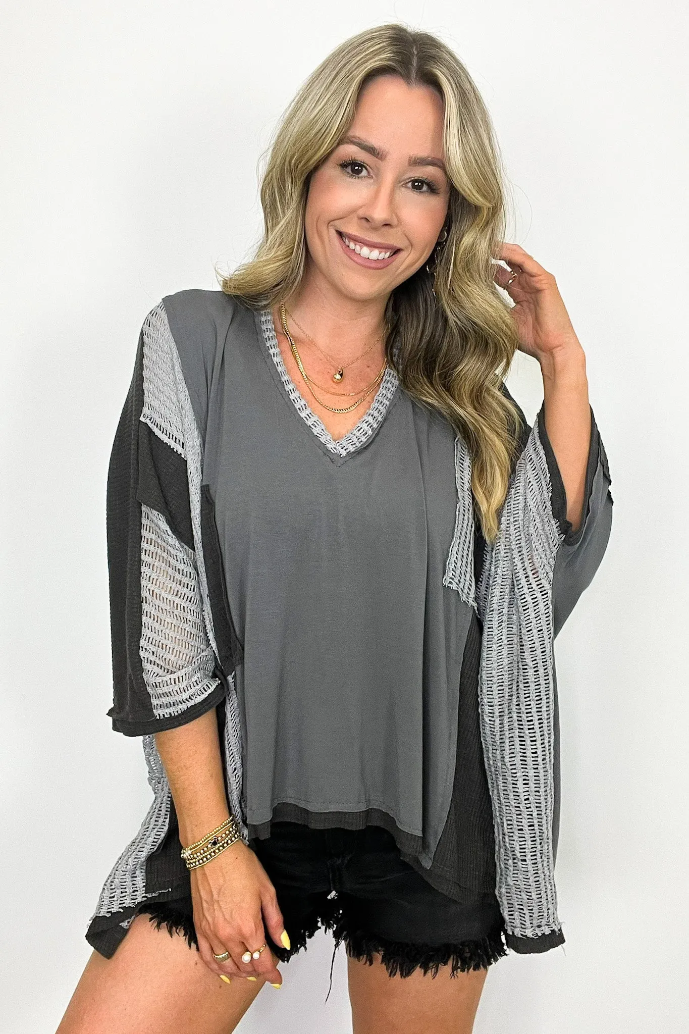 Rylan Oversize High Low Contrast Top