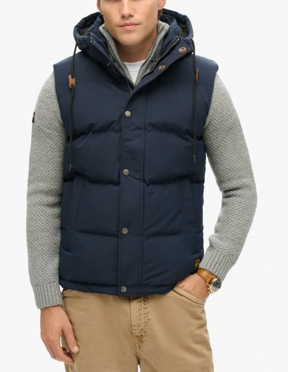 Superdry Everest Hooded Puffer Gilet Bodywarmer Eclipse Navy