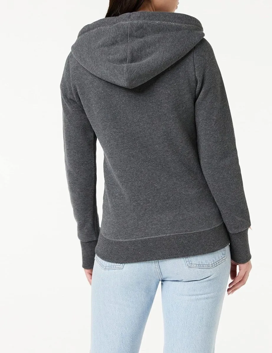 Superdry Womens Orange Label Zip Hooded Sweatshirts Foggy Charcoal