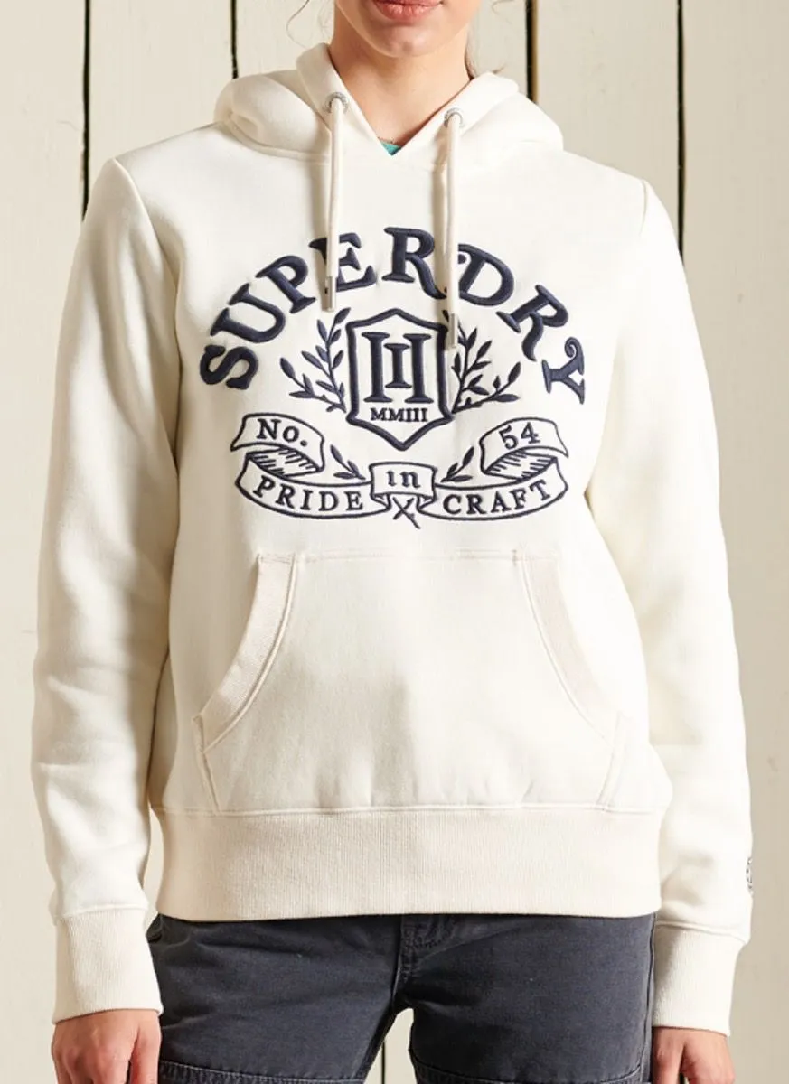 Superdry Womens Pride In Craft Logo Hooded Sweatshirts Ecru