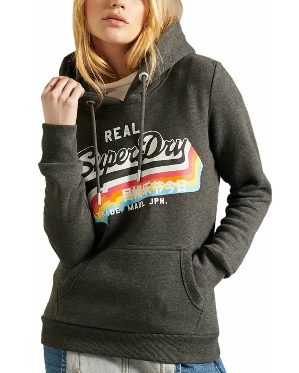 Superdry Womens Vintage Logo Hooded Sweatshirts Charcoal Marl