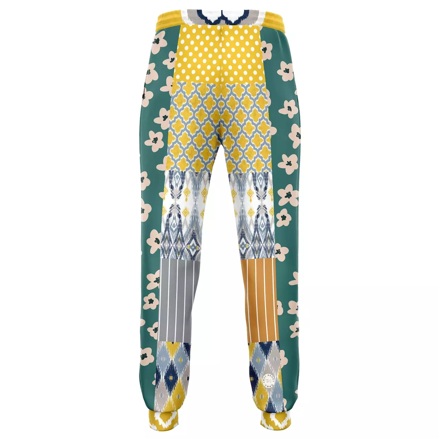 Tallulah Bankhead Yellow Ikat Patchwork Unisex Fleece Joggers