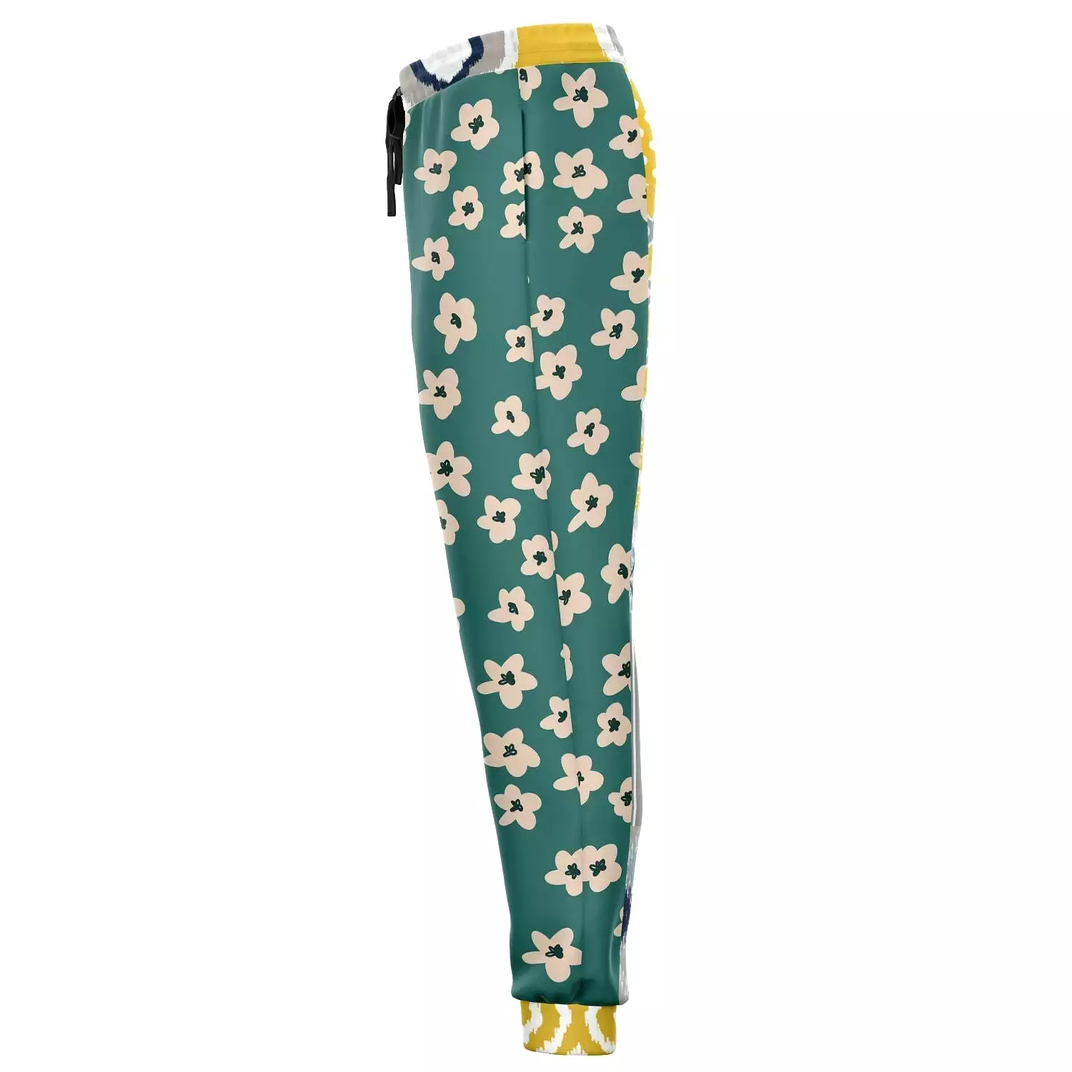 Tallulah Bankhead Yellow Ikat Patchwork Unisex Fleece Joggers