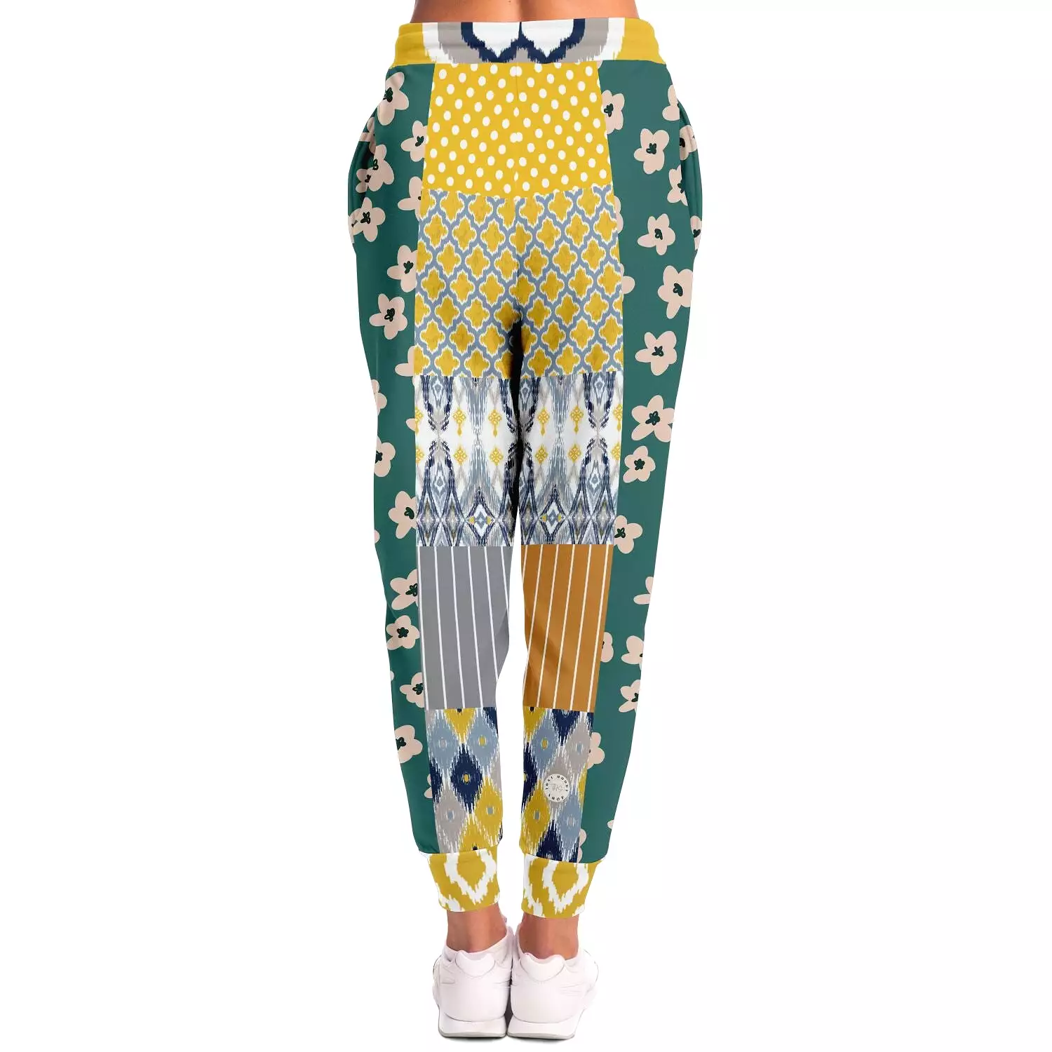 Tallulah Bankhead Yellow Ikat Patchwork Unisex Fleece Joggers