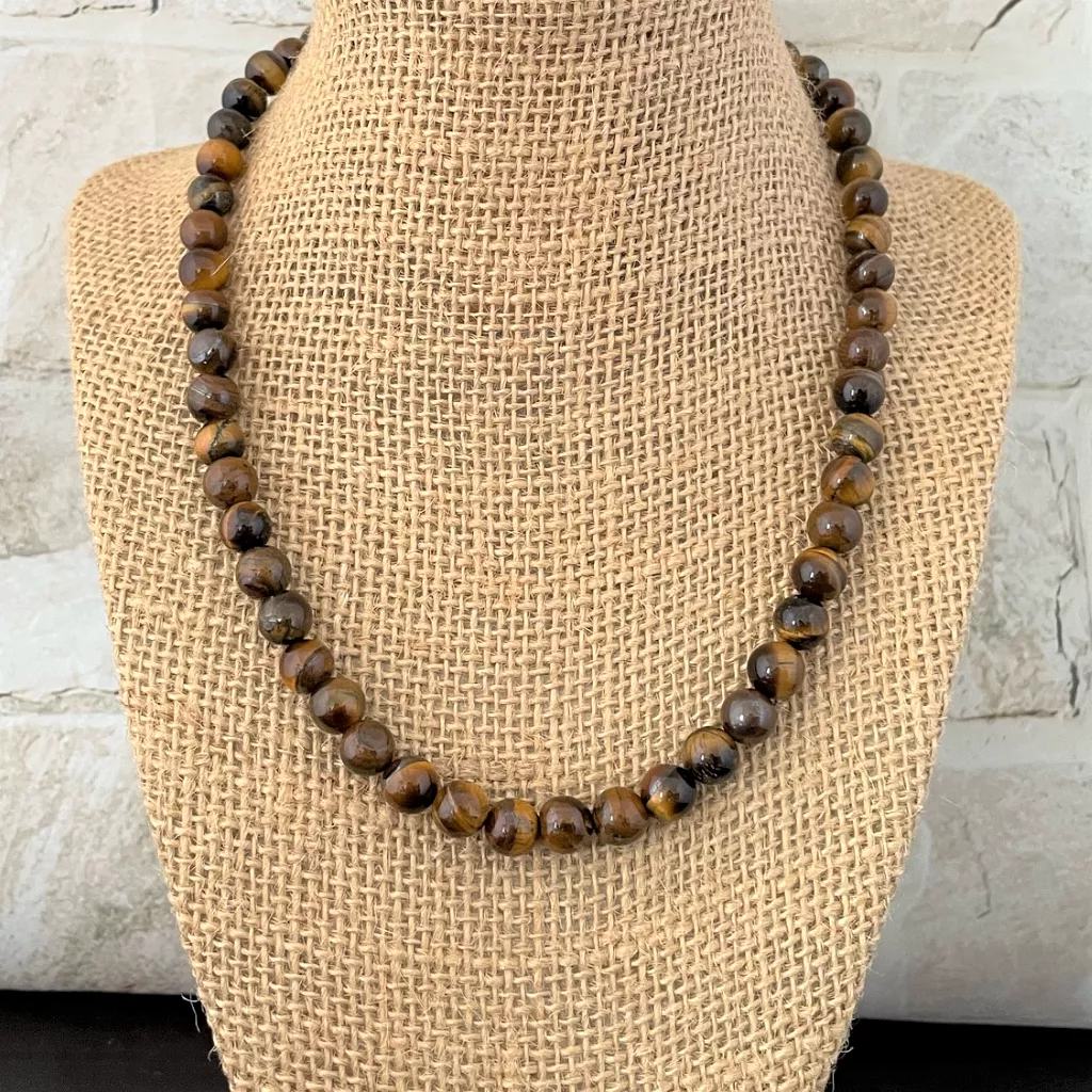 Tigers Eye Mens Beaded Necklace