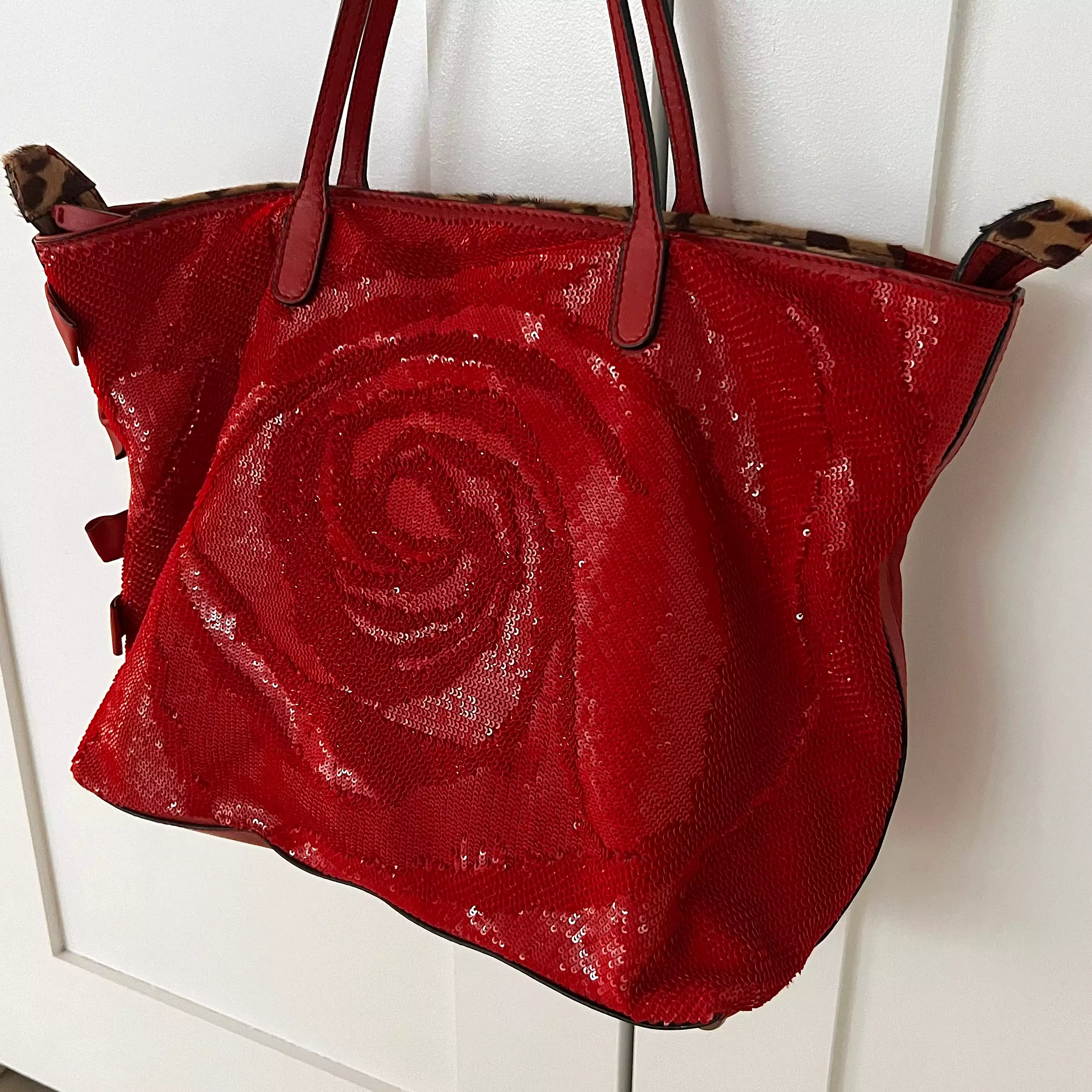 Valentino Garvani Red Nappa Leather Rose Sequin Bag